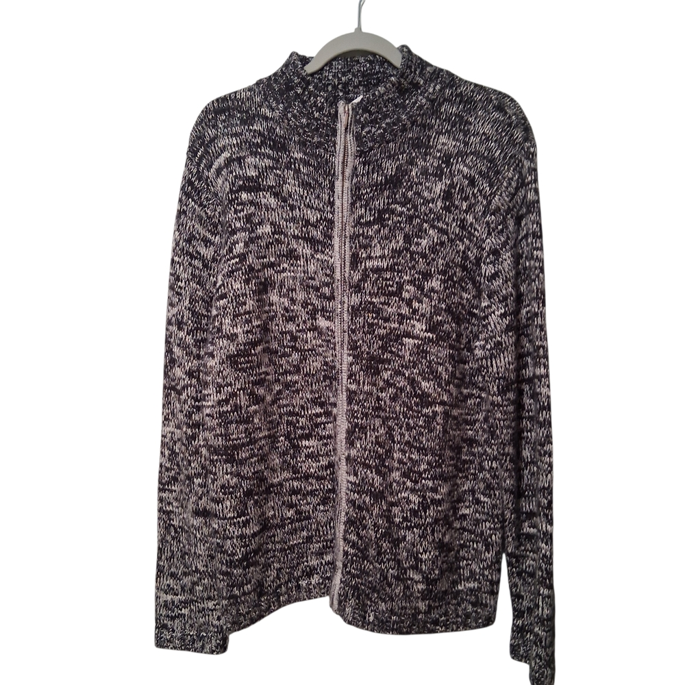 Sag Harbor Black and White Knit Cardigan Full Zip Size Large